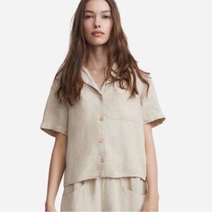 MATE the Label Beige Short-Sleeve Camp Button-Up Top